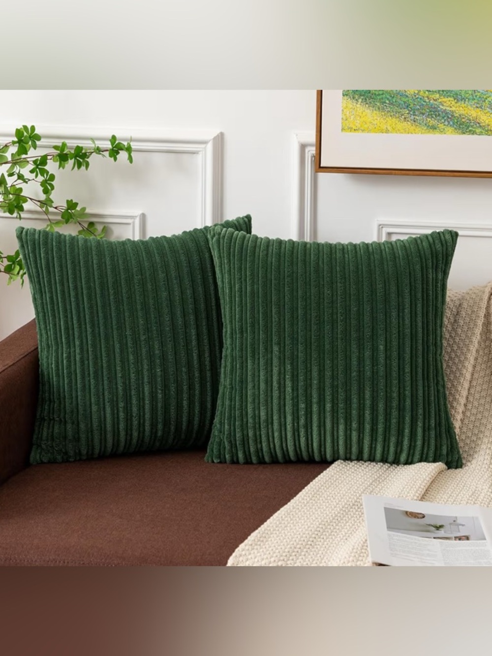 Plush Ribbed Accent Pillow - Forest Green